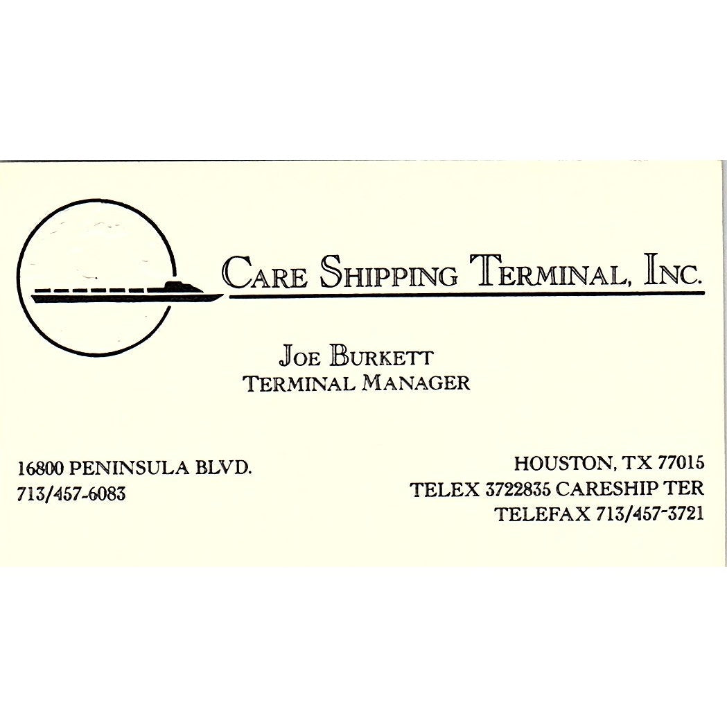 Joe Burkett Care Shipping Terminal Inc Houston Vintage Business Card SD9-B13