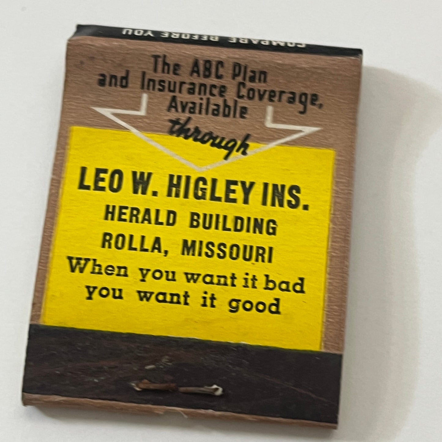 Leo W. Higley Ins Rolla MO Automobile Bonding Co Matchbook Cover TB6-MB1-5
