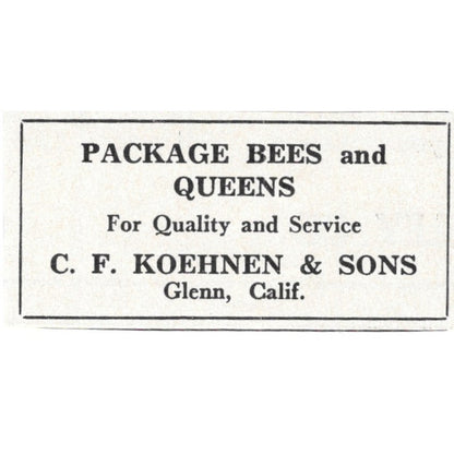 Package Bees & Queens C.F. Koehnen & Sons Glenn CA 1961 Magazine Ad AK6-S13