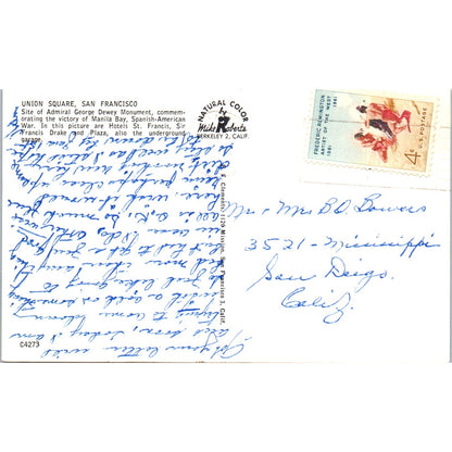Admiral George Dewey Monument Union Square San Francisco Vintage Postcard PE4
