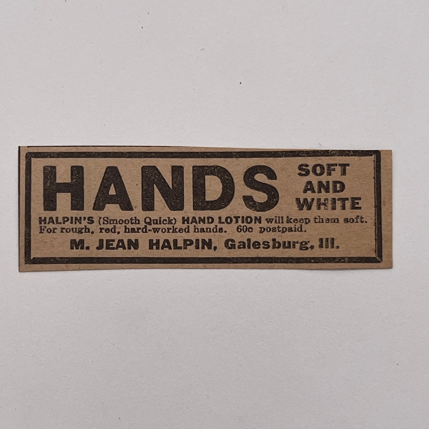 M. Jean Halpin Hand Lotion Galesburg Illinois 1926 Ad AG3-S1
