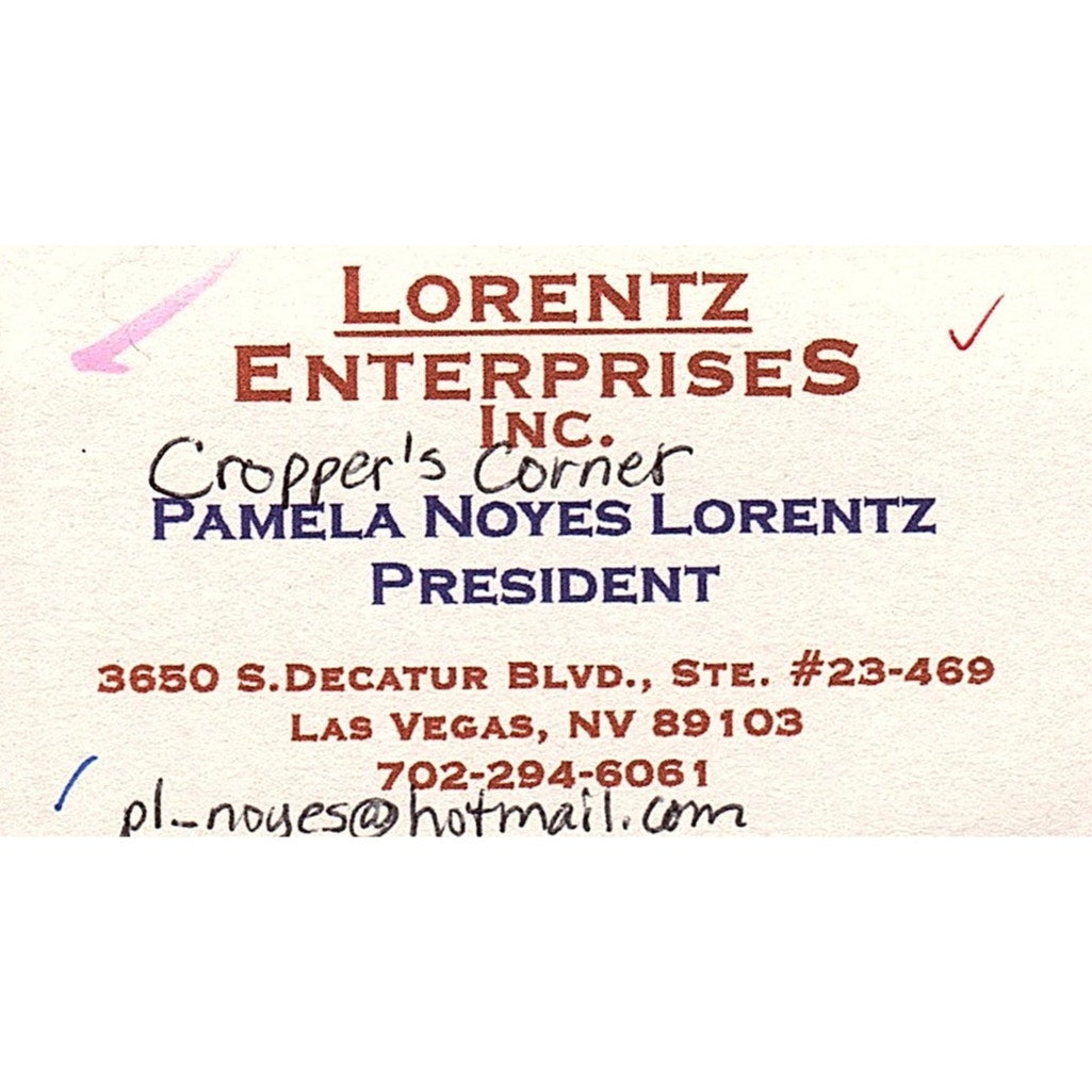 Pamela Noyes Lorentz Enterprises Las Vegas Vintage Business Card SC9-B10