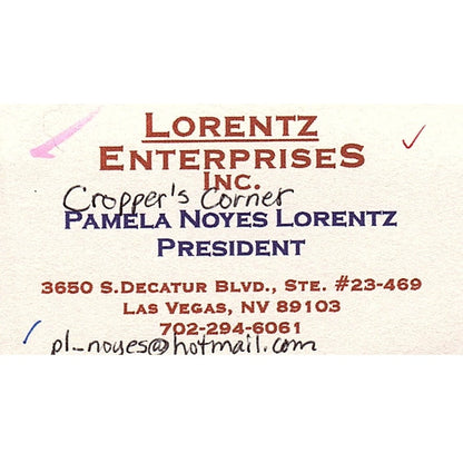 Pamela Noyes Lorentz Enterprises Las Vegas Vintage Business Card SC9-B10