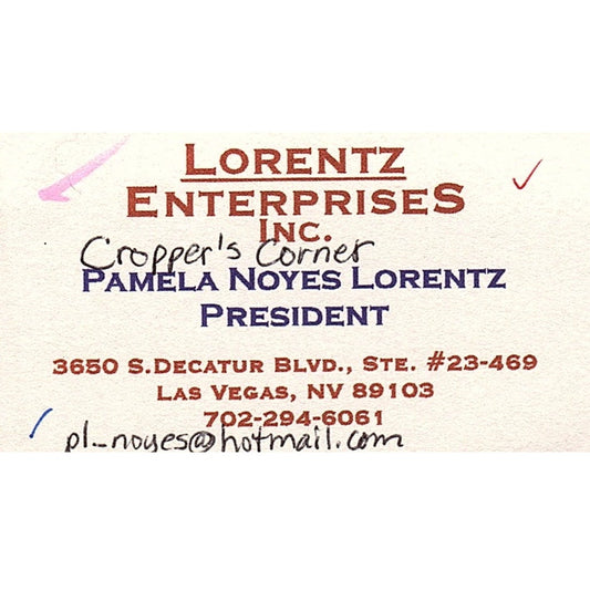 Pamela Noyes Lorentz Enterprises Las Vegas Vintage Business Card SC9-B10