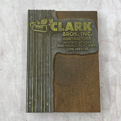 Clark Bros Inc Contractors Dos Palos CA Vintage Letterpress Printers Block TH2