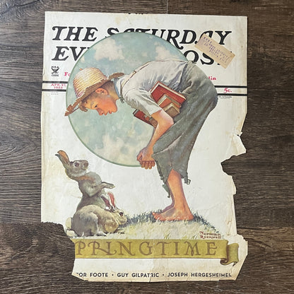 1935 4/27 Saturday Evening Post Cover Only Boy & Bunny Norman Rockwell 10x13 V8