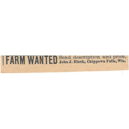 Farm Wanted John J. Black Chippewa Falls Wisconsin 1920 Ad AG2-S2
