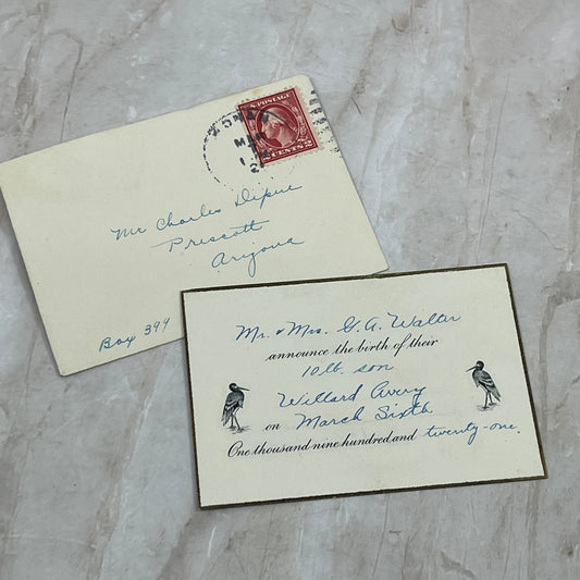 1921 Birth Announcement Willard Avery Mr & Mrs. G. A. Walter TG9-E1