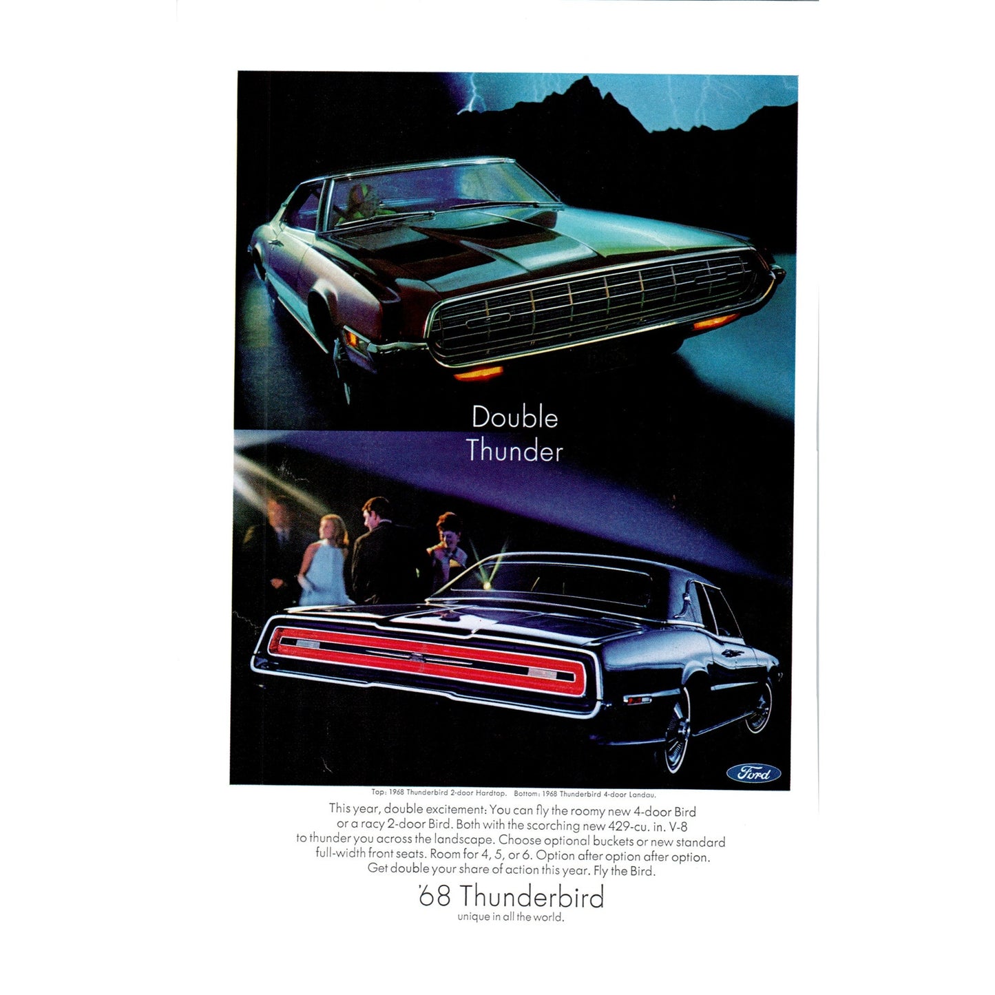 1968 Ford Thunderbird Double Thunder Automobile Car - Vintage Magazine Ad D20