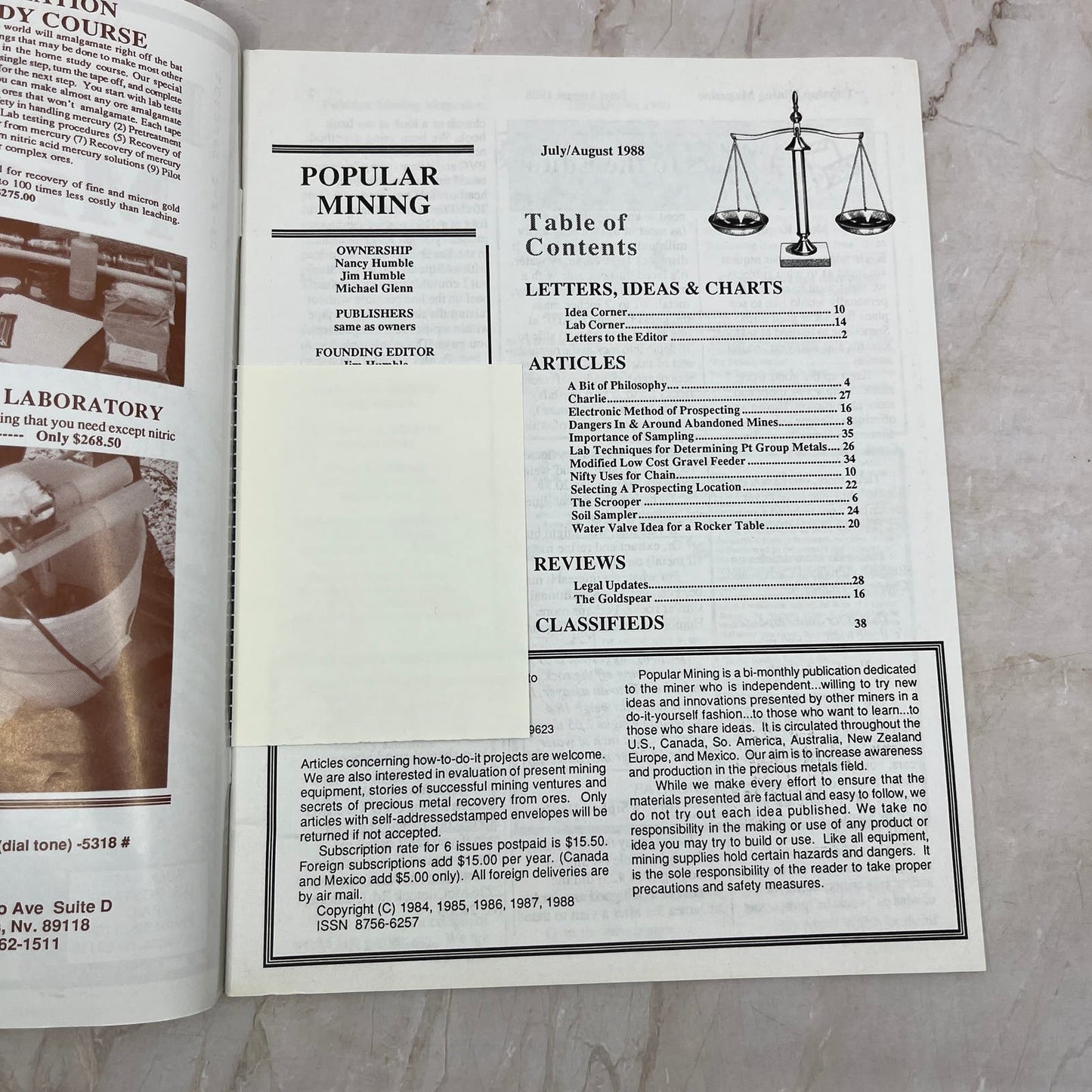 1988 August - Popular Mining Magazine - Treasure Hunting Gold Prospecting M19