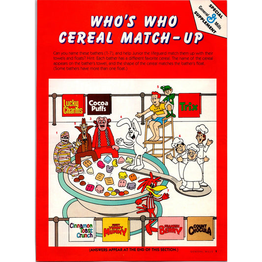 Lucky Charms Cocoa Puffs Trix Count Chocula Cereal Match-Up 1989 Ad B22