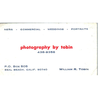 Photography by William R. Tobin Seal Beach CA Vintage Business Card SD8-B17