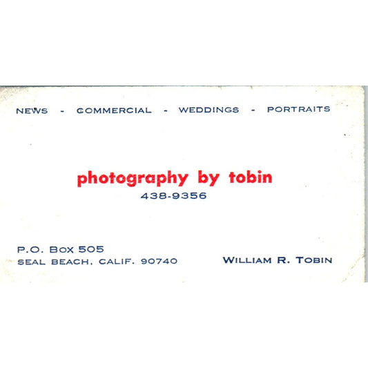 Photography by William R. Tobin Seal Beach CA Vintage Business Card SD8-B17