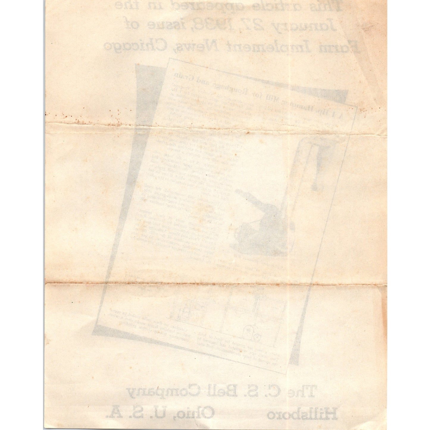 1938 C.S. Bell Company Farm Hammer Mill Ad Leaflet Hillsboro OH D21