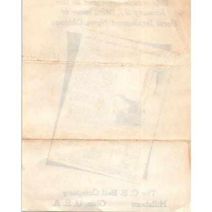 1938 C.S. Bell Company Farm Hammer Mill Ad Leaflet Hillsboro OH D21