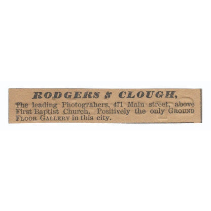 Rodgers & Clough Photographers Hartford 1886 Newspaper Ad AF7-SS6