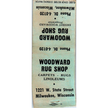 Ernest Woodward Rug Shop Milwaukee WI Vintage Matchbook Cover SD2-Y1