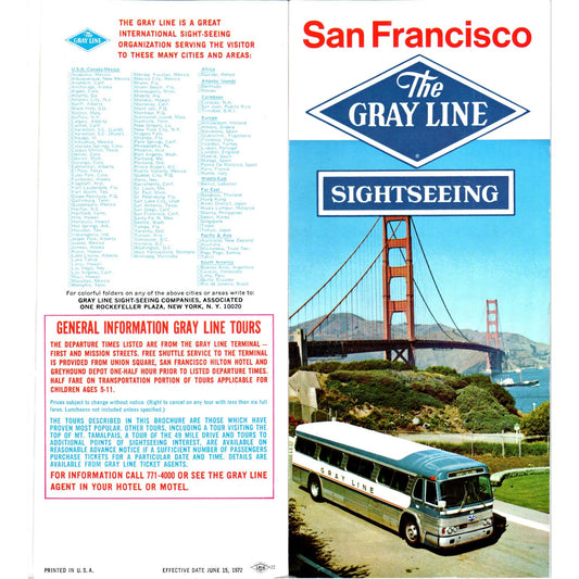 c1970 The Gray Line Sightseeing San Francisco Fold Out Travel Brochure & Map AE8