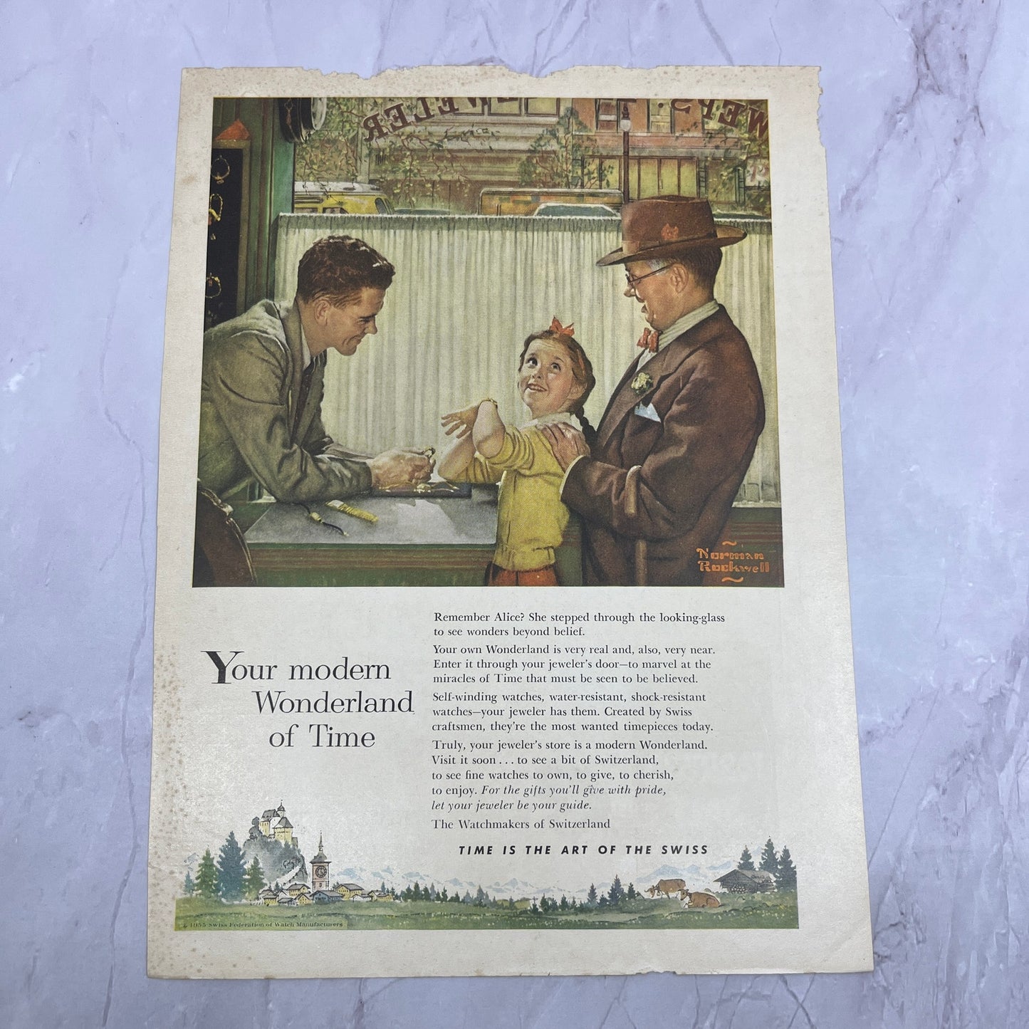 1955 Norman Rockwell Illustration Federation of Watch Manufacturers Ad 8x11 V17