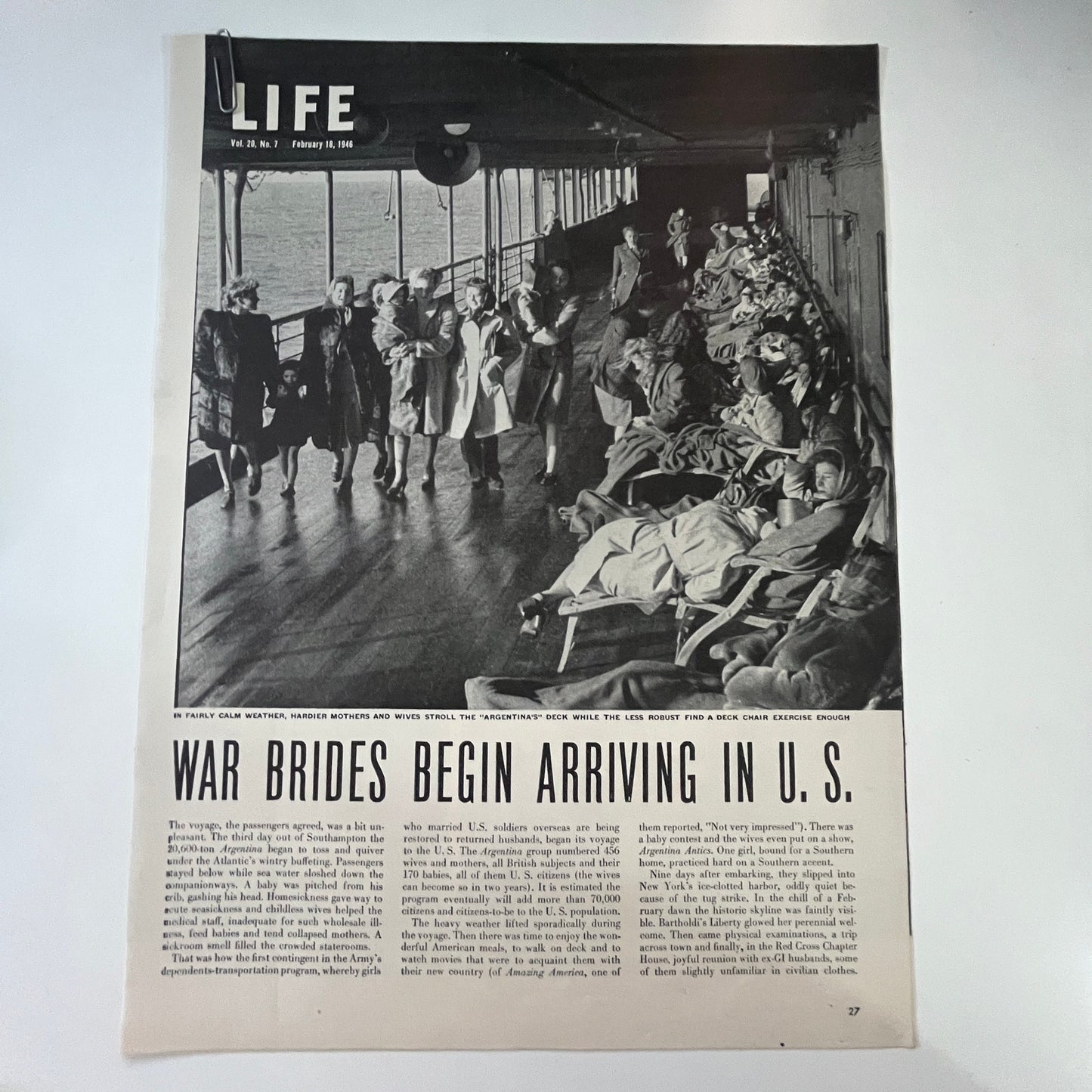 War Brides Begin Arriving in US 3 Pages 1940s WWII Era Article V29-5