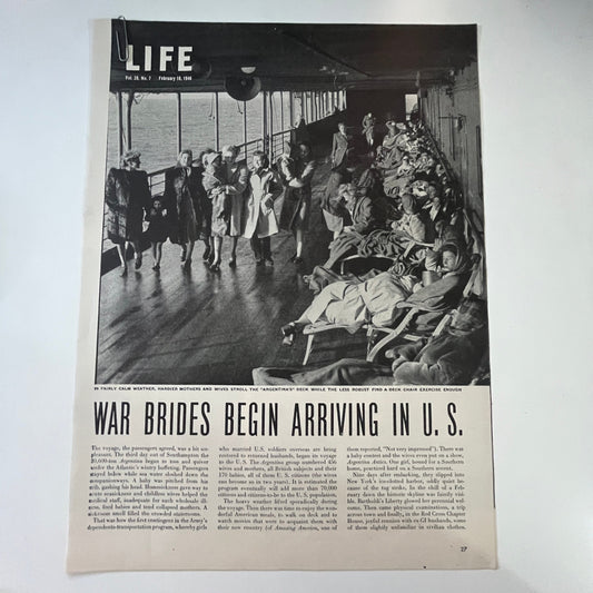 War Brides Begin Arriving in US 3 Pages 1940s WWII Era Article V29-5