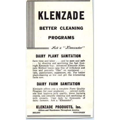 Klenzade Products Beloit WI, Milkeeper Creamery Package Mfg Co 1953 Ad AE9-DC2