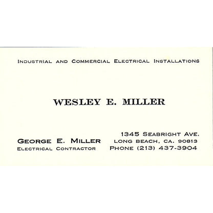 Wesley E. Miller George E. Miller Long Beach CA Vintage Business Card SF3-B5