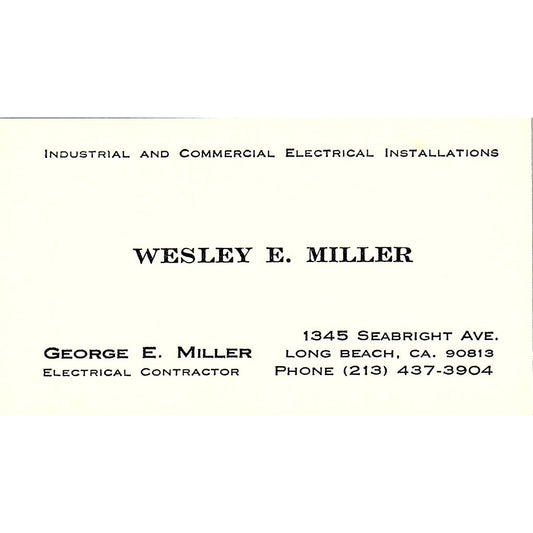 Wesley E. Miller George E. Miller Long Beach CA Vintage Business Card SF3-B5