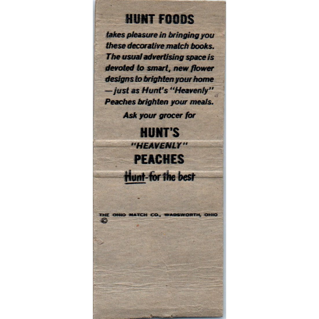 Hunt's Heavenly Peaches Daffodil Vintage Matchbook Cover SF4-Y5