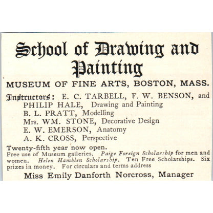School of Drawing and Painting Emily Danforth Norcross Boston 1900 Ad AB8-MA5