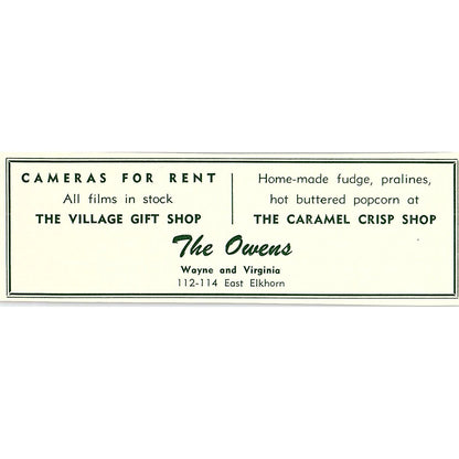 Wayne Owens Caramel Crisp Shop, Art Andrews Grocery 1957 Estes Park CO Ad AG4-M1