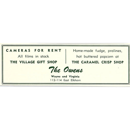 Wayne Owens Caramel Crisp Shop, Art Andrews Grocery 1957 Estes Park CO Ad AG4-M1