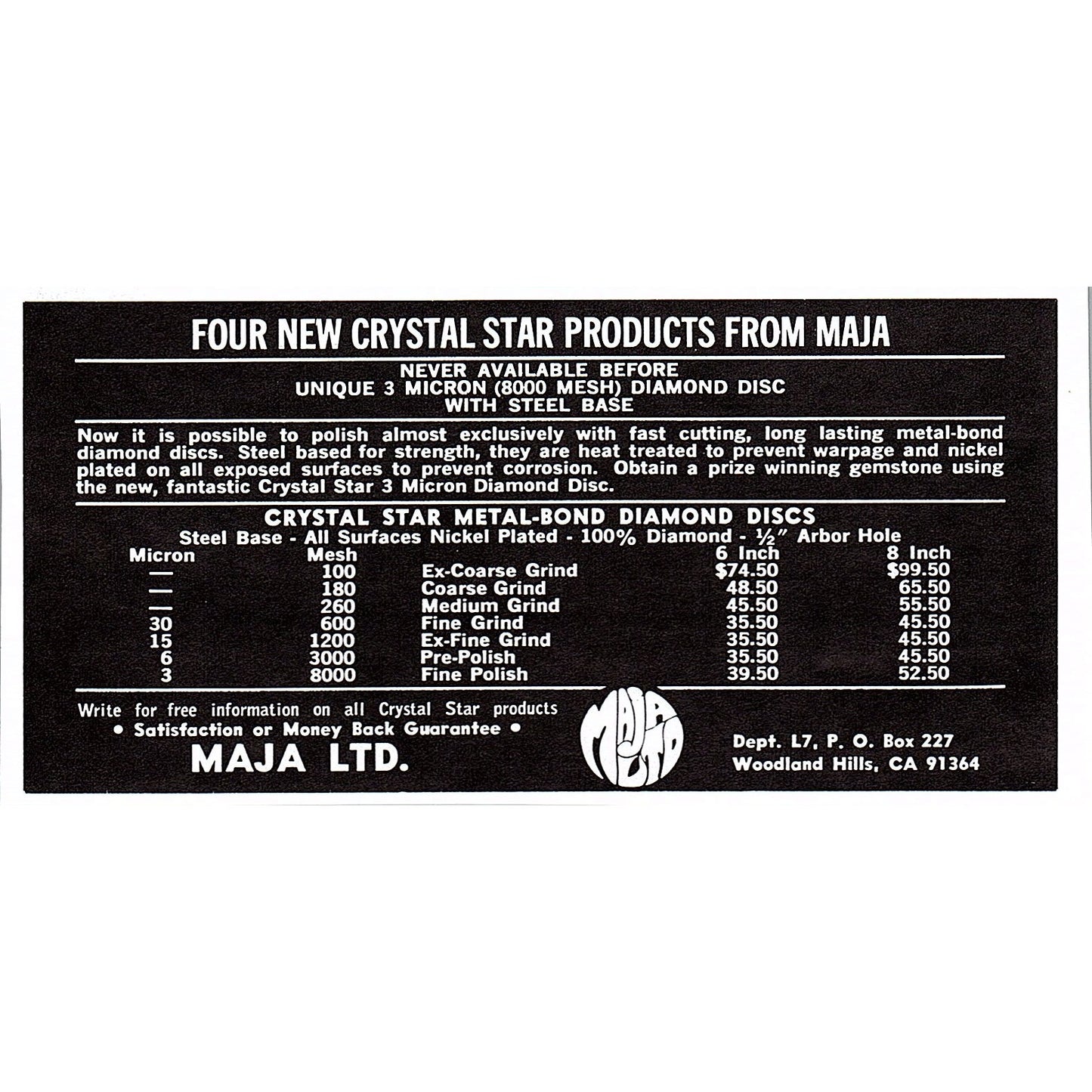 Maja Limited Crystal Star Products Woodland Hills CA 1972 Ad AF8-M4