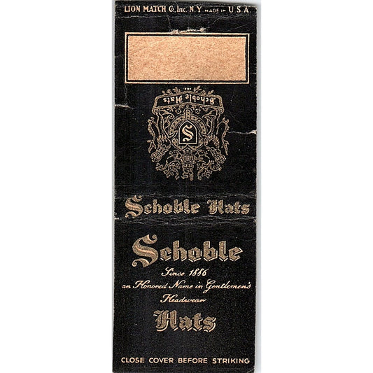 Schoble Hats Vintage Matchbook Cover SF3-Y2