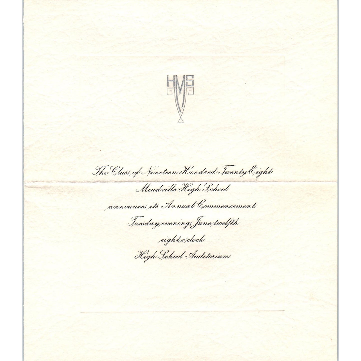 1928 Meadville High School Graduation Commencement Invitation PA AE9-X1
