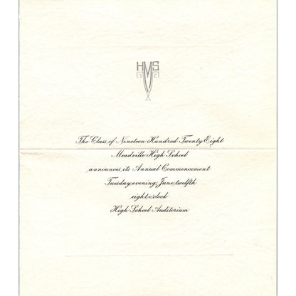 1928 Meadville High School Graduation Commencement Invitation PA AE9-X1