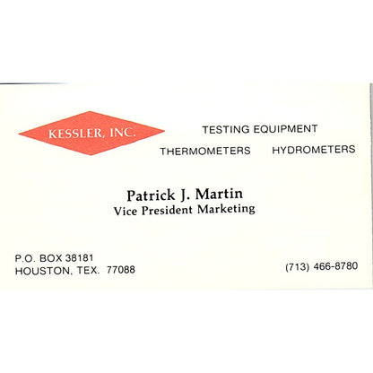Kessler Inc Patrick J. Martin Houston Texas Vintage Business Card SB4-B10