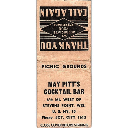 May Pitt's Cocktail Bar Stevens Point WI Vintage Matchbook Cover SC7-Y8