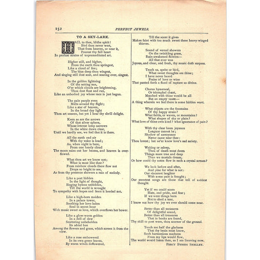 To a Sky-Lark Percy Bysshe Shelley, To Mary in Heaven Burns 1884 Poem TA5-CJ-3