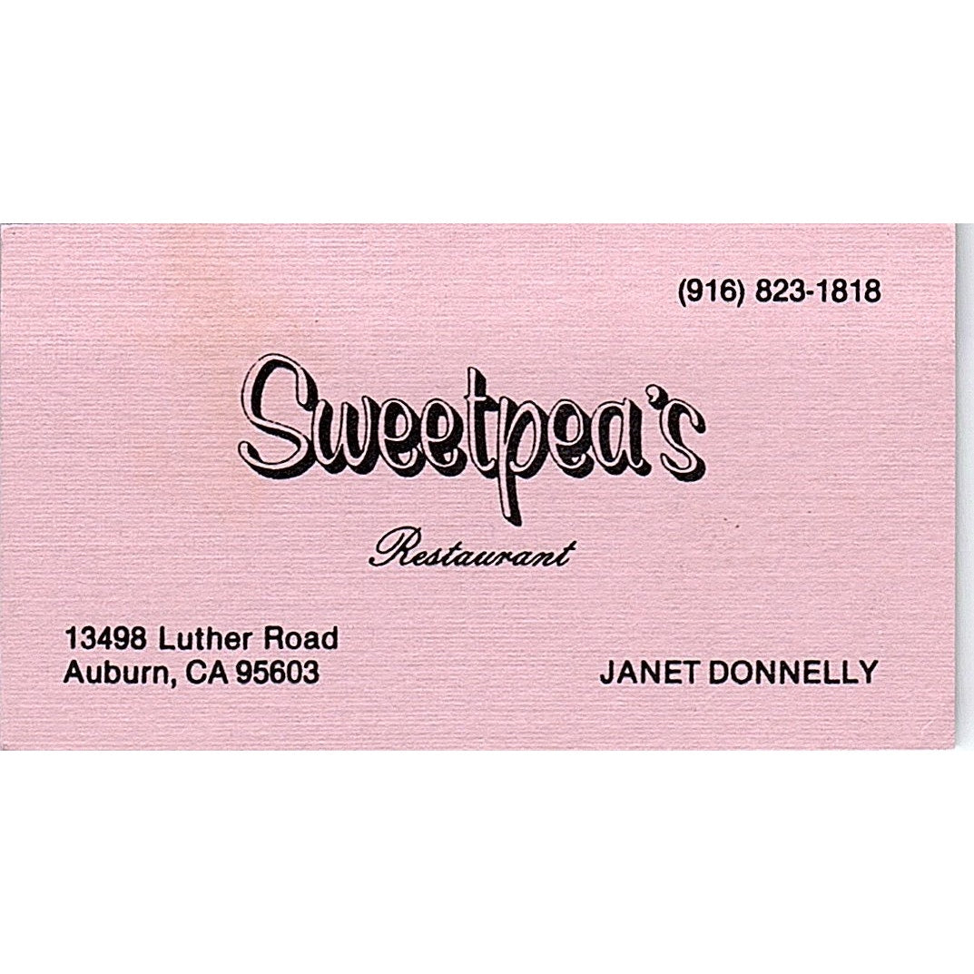 Sweetpea's Restaurant Janet Donnelly Auburn CA Vintage Business Card SD9-B14
