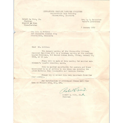 1952 Minneapolis Military Manpower Committee Memo Robert E. Conn Jr. D9