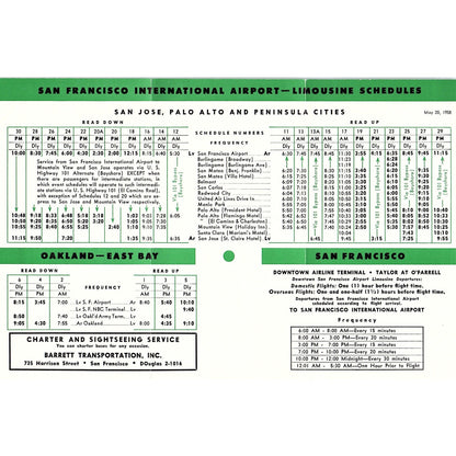 1950s San Francisco International Airport Limousine Schedule Barrett AF9-H2