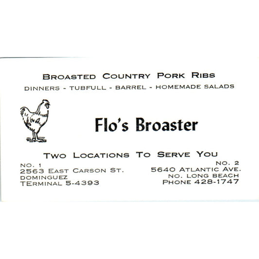 Flo's Broaster Restaurant Carson, Long Beach CA Vintage Business Card SD8-B7