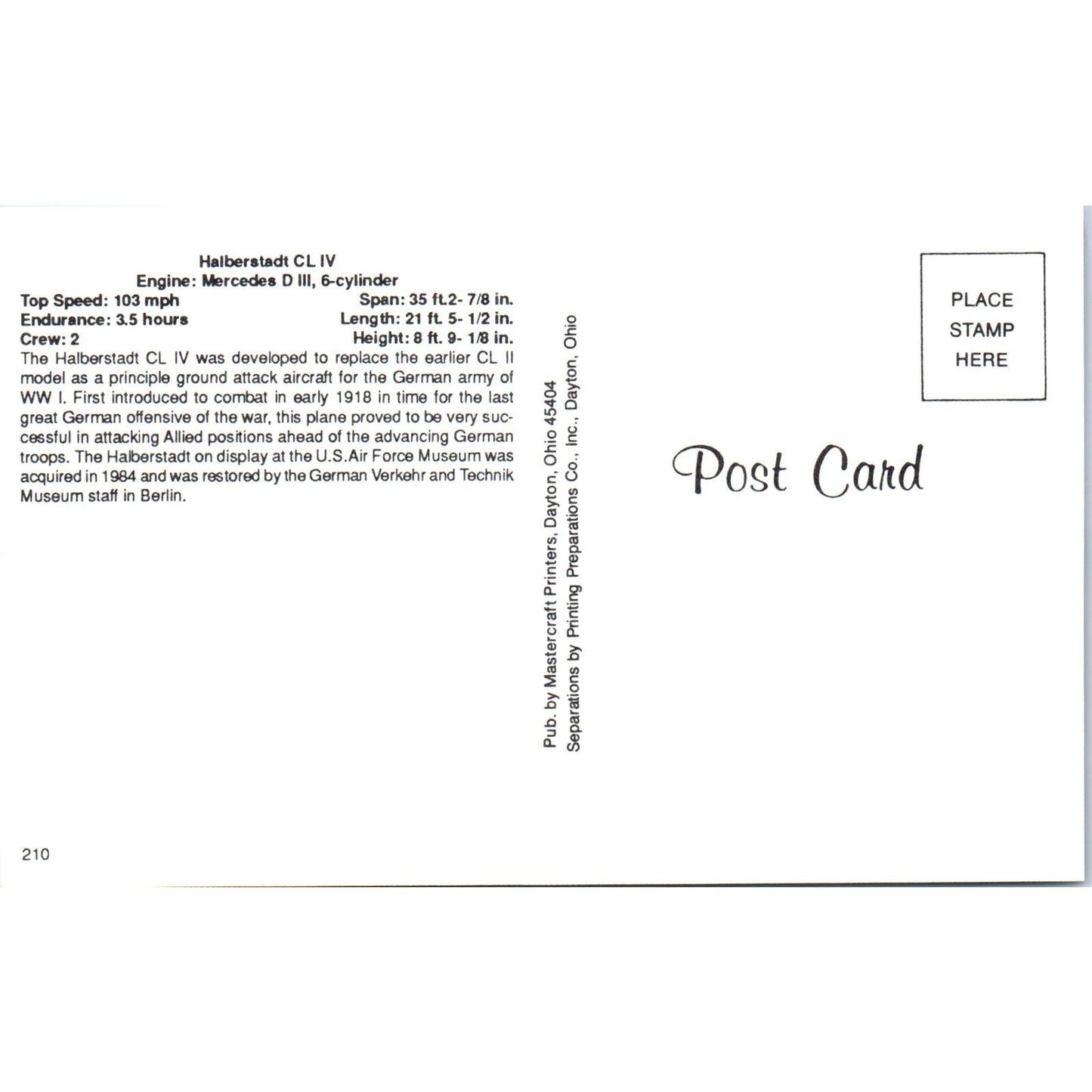 Halberstadt CL IV Vintage Postcard TG8-PC