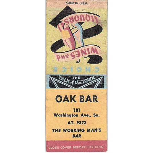 Oak Bar The Working Man's Bar Minneapolis Vintage Matchbook Cover SC7-Y6
