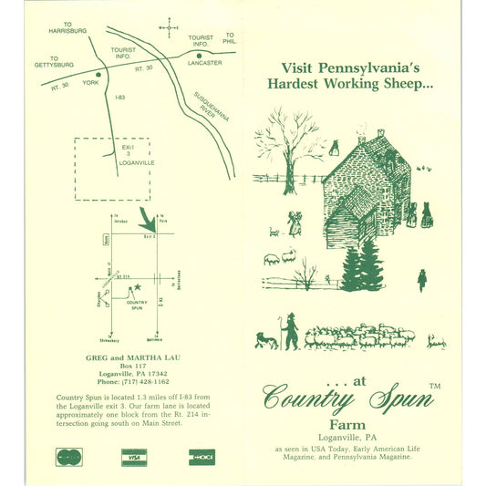 1970s Country Spun Farm Loganville PA Sheep Travel Brochure TF4-BB