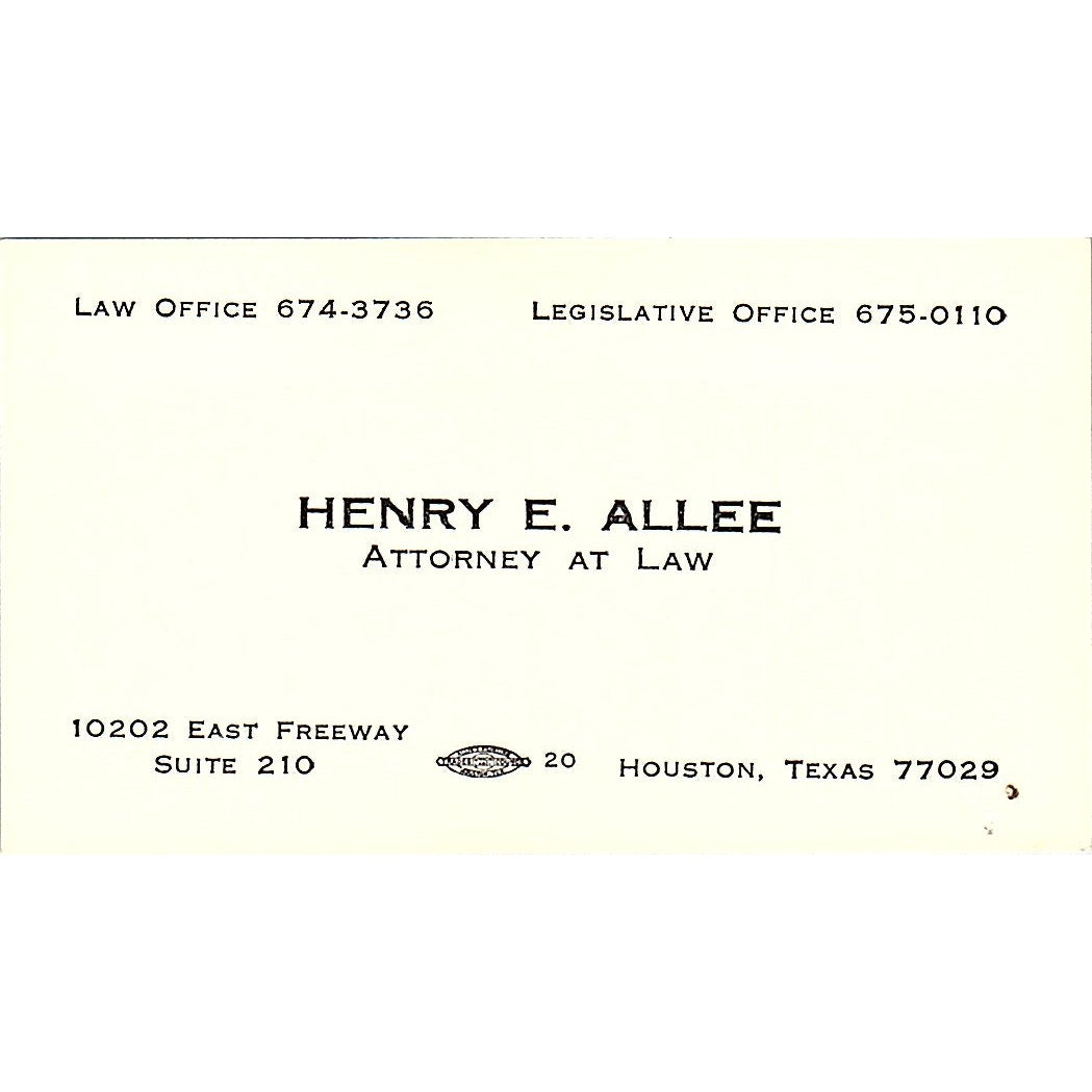 Henry E Allee Attorney Houston Vintage Business Card SE3-B12