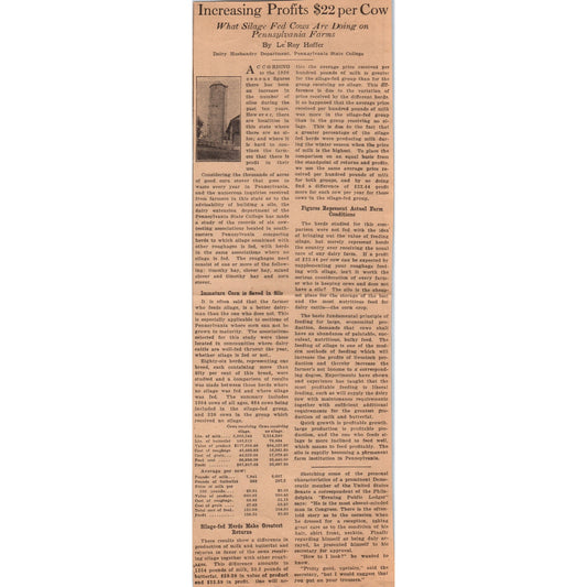 Increasing Profits on Cows Article LeRoy Hoffer 1922 Magazine Ad AF2-A5
