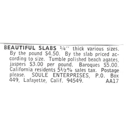 Soule Enterprises Lapidary Slabs Lafayette California 1972 Ad AF8-S11