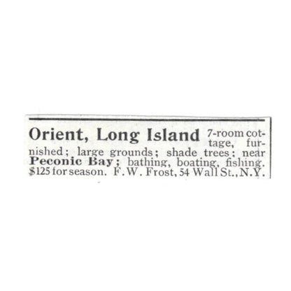 Orient Long Island Cottage F.W. Frost Peconic Bay c1918 Advertisement AE5-SV6